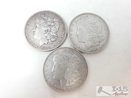 3 1883-1921 Morgan Silver Dollars