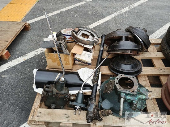 1930's Ford Parts. Transmission, Bell Housing, Steering Column, Drums with Inner Parts and More