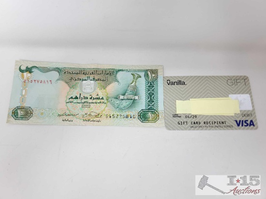 United Arab Emirates 10 Dirhams And $144.83 Visa Gift Card
