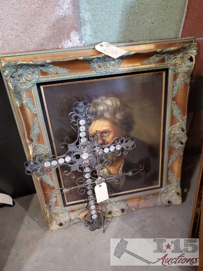 Framed Artwork And 2 Crosses