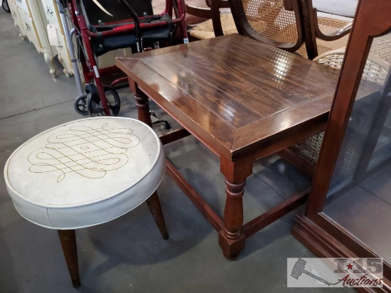Wooden Side Table And Ottoman