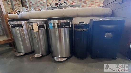 4 Trashcans And Paper Shredder