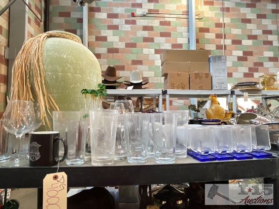 Large Ceramic Vase, Glassware And Mugs