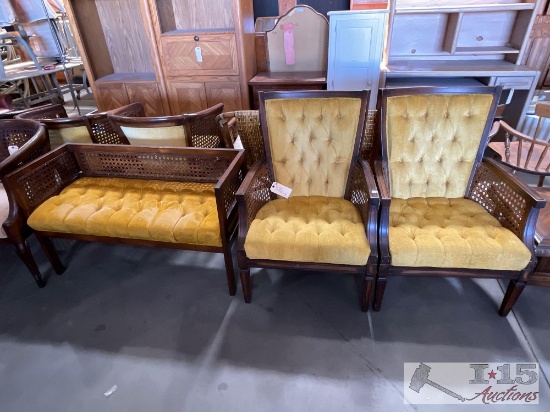 2 Yellow Accent Chairs With Bench