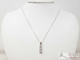 14k White Gold Necklace With Diamond Drop Trilogy Pendant 2.5g