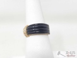 14k Gold Black Carved Ring Diamond Accents 5g