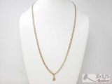 14k Gold Curb Chain With Petite Teddy Bear Pendant 29.8g