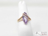 14k Gold Marquise Amythest Fashion Ring 3.7g