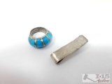 Sterling Silver Turquoise Statement Ring And Sterling Silver Money Clip