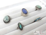 5 Sterling Silver And Turquoise Fashion Rings 34.5g