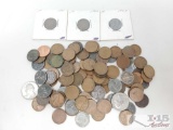 Assortment Of Indian Head Pennies, Lincoln Memorial Pennies, Washington Quarters, Wheat Pennies And