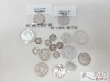 Assortment Of Kennedy Half Dollars, Franklin Half Dollars, Mecury Dimes And More!