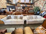 2 Matching Elegant White Sofas With 7 Accent Pillows