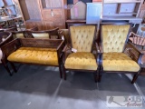 2 Yellow Accent Chairs With Bench