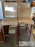 3 Woven Barstools And Matching Chair