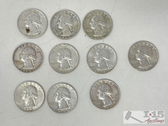 10 90% Silver US Quarter 62.5g