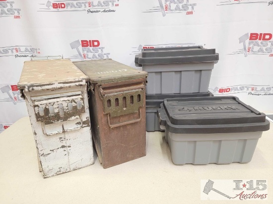 (3) Husky Heavy Duty Totes and (2) Ammo Cases