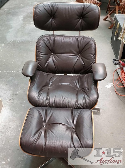 Brown Lounge Chair and Ottoman