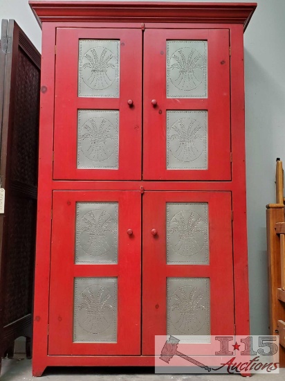Red Punched Tin Pie Safe