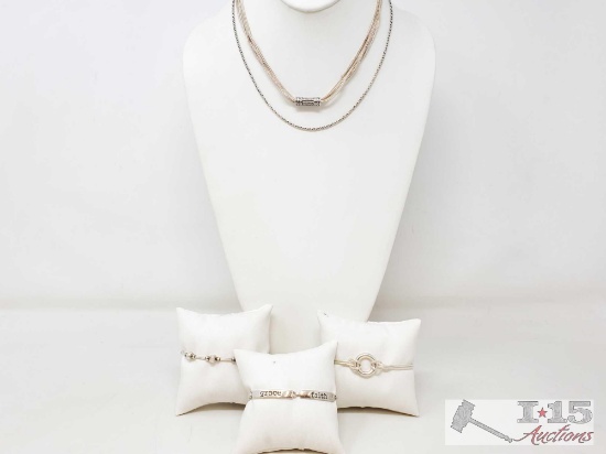 5 Vintage Sterling Silver Necklaces And Bracelets, 61.9g