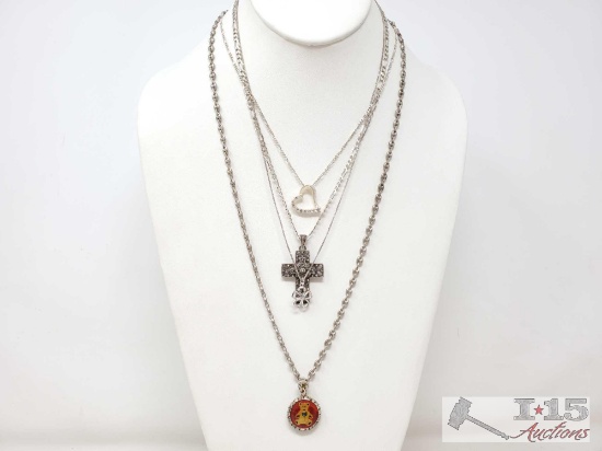 4 Sterling Silver Pendants And Chains 44.8g
