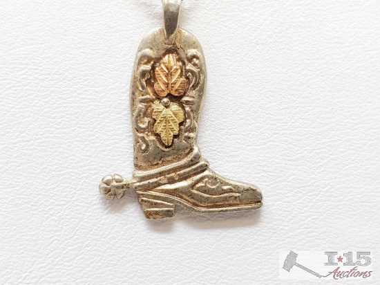 Black Hills Sterling Silver Boot Pendant, 2.6g
