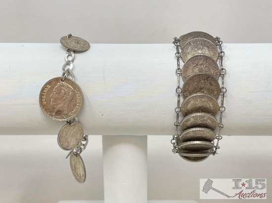 2 Foreign Currency Sterling Silver Bracelets 90.1g