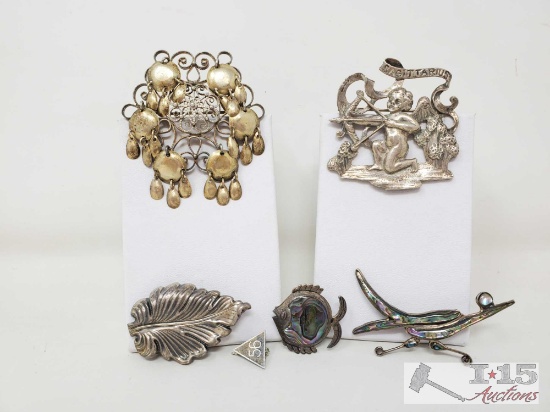 6 Sterling Silver Brooches 47.8g