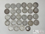 27 90% Silver Roosevelt Dimes And 1 Mercury Dime 09.7g