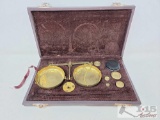 Vintage Brass Scale Balance Set With Weights in a Velvet Case.