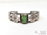 Native American Sterling Silver Green Turquoise Cuff