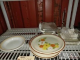 Pyrex Glassware, Corelle Plates, Flower Garden Plates And Decorative Thermometer