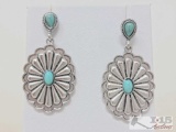 Native American Concho Earrings with Turquoise Stone 14.2g