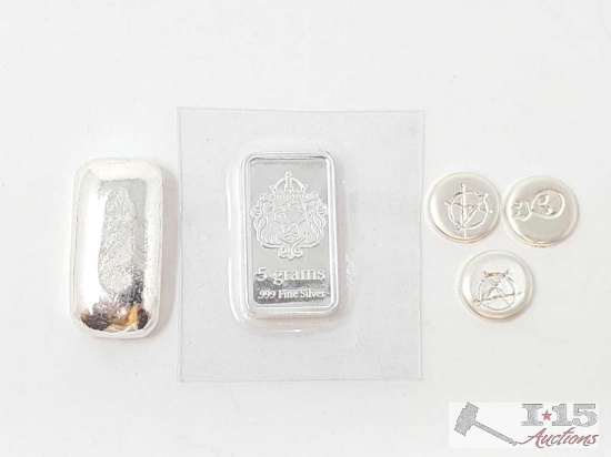 .999 Fine Silver Bars and Rounds, 17.2g