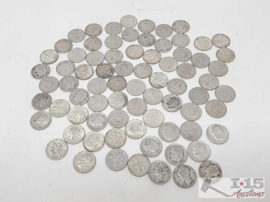 73 Roosevelt Dimes and 3 Mercury Dimes