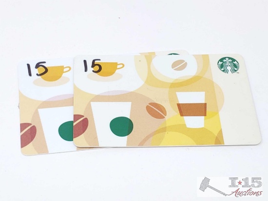 (2) $15 Starbucks Gift Cards