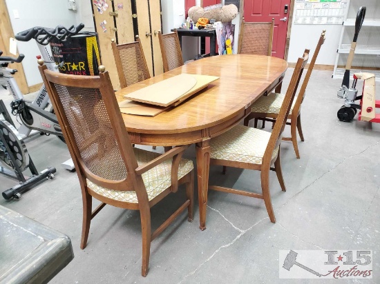 Wood Table with 6 Floral Chairs