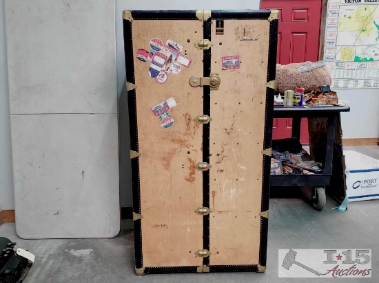 Antique Oshkosh The Chief Wardrobe Steamer Trunk Luggage Chest