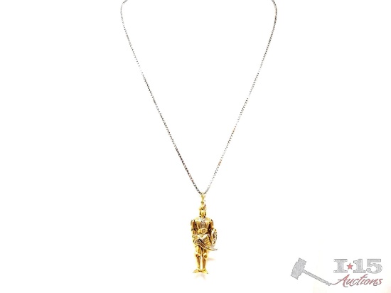 18k Gold Chain and 18k Gold Full Body Warrior Pendant with Diamond Accents, 38.3g