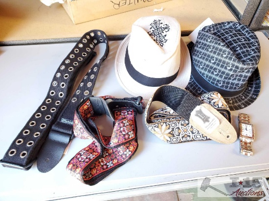 3 Guitar Straps, 2 Fender Hats, and Tommy Hilfiger Watch