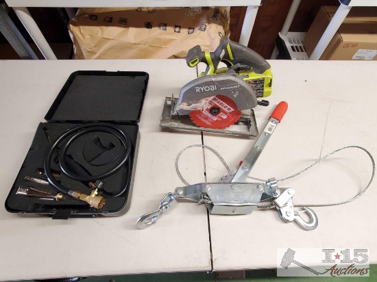 Ryobi Circular Saw, Propanw Torch Set, and Lever Winch