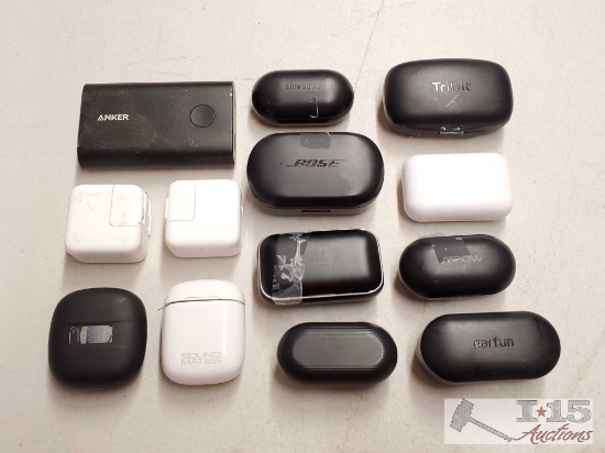 Wireless Earbuds, Portable Charger, and Apple Power Adapters