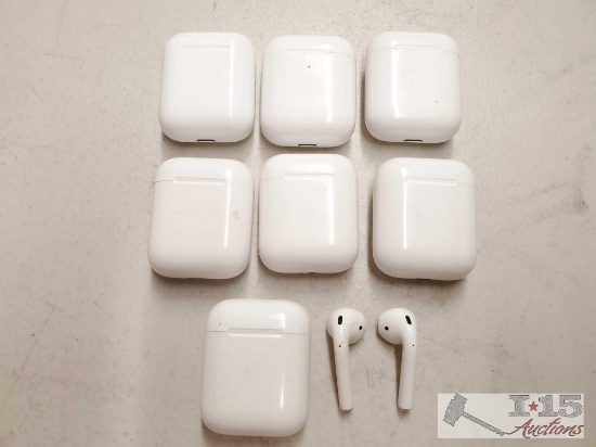 7 Apple Airpods with Cases and 1 Pair of Airpods