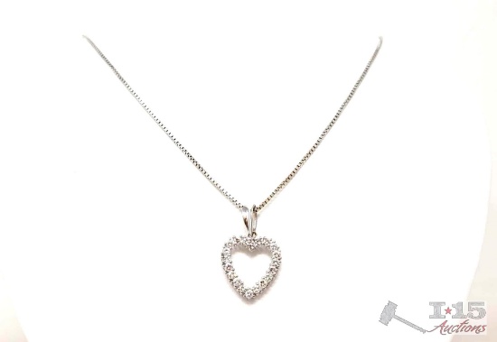 18k White Gold Heart Pendant with Diamonds and Chain, 10.2g