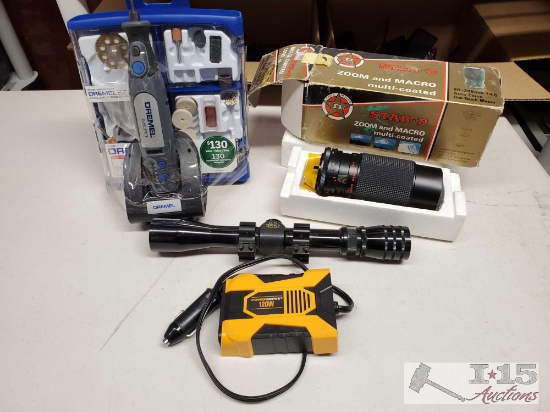 Dremel Kit, Charger, Multi-Coated Lens and Redfield Tracker Scope