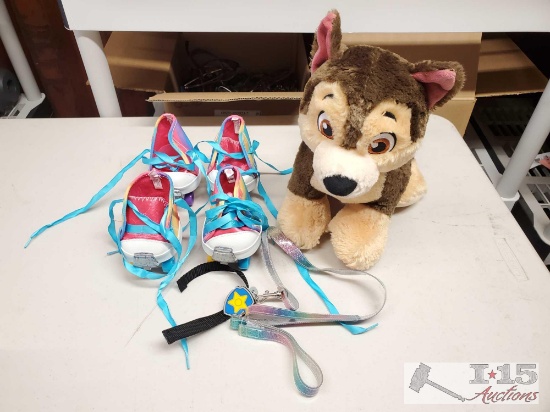 Build A Bear Dog with Roller Skates, Collar and Leash