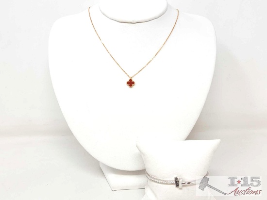 18K Gold Diamond Bracelet and 18K Gold Necklace, 24.7g