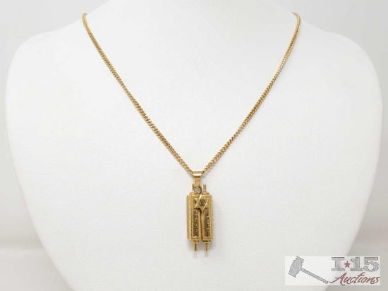18k Gold Torah Pendant with Chain, 12.9g