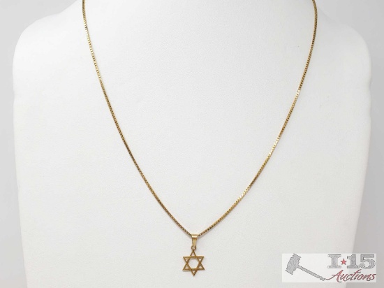 18k Gold Star of David Pendant with Chain, 10.6g