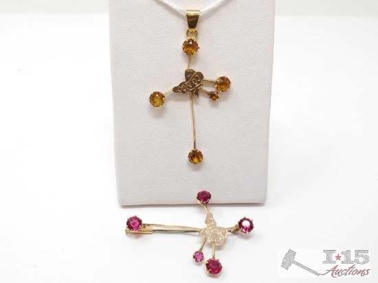 18K Gold Conco Pendant and Pin, 5.6g